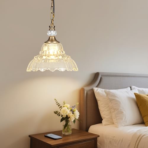 1 Piece Vintage Chandelier in Matte Antique Brass Finish with Flower (1-Light / Antique Brass and Chain Style)