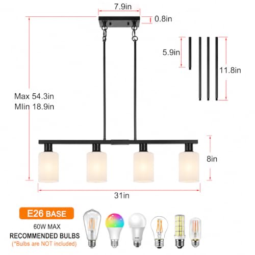 DSMJFU 4 Light Kitchen Island Lighting Frosted Glass Dining Room Chandelier
