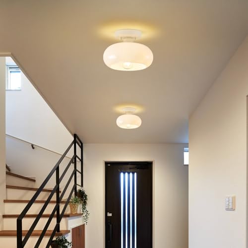 Mid Century Modern Cream White Semi Flush Ceiling Light 8.66 Inch