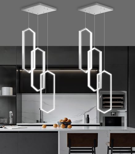 3 Rings Dimmable Pendant Lighting Adjust LED Chandelier Ceiling Light Fixtures for Kitchen Island Dining Room Living Room Bedroom Silver