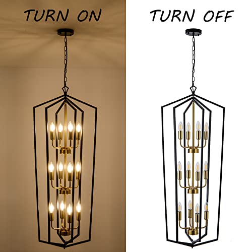 12 Light Lantern Tired Foyer Entryway Hanging Lights Farmhouse High Ceiling Pendant Lights Industrial Chandelier for Hall Foyer Entryway Living Room