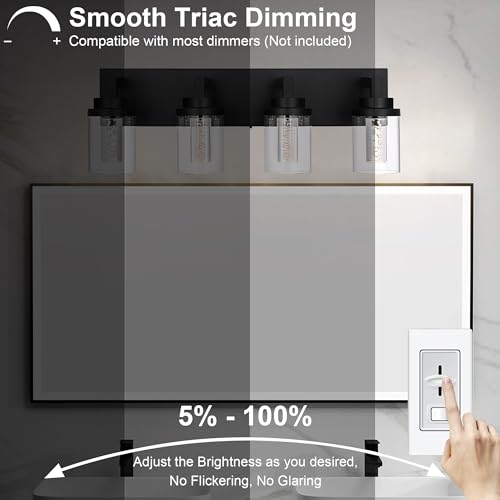 4 Light Dimmable Black Vanity Lights for Bathroom 3000K