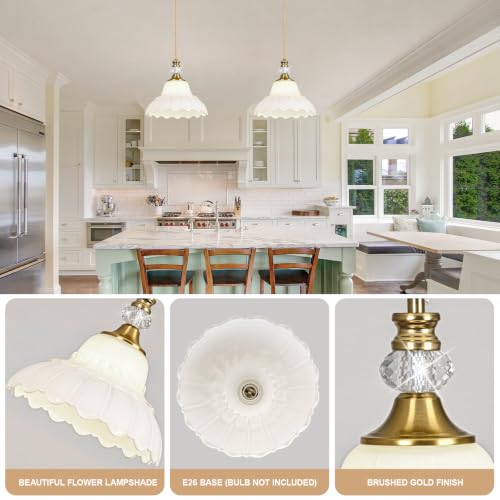 1 Piece Vintage Chandelier in Brushed Gold Finish with White Flower (1-Light / Gold and White)