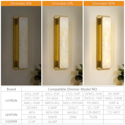 Alabaster Wall Sconces Set of Two Modern LED Wall Lights Natural Spanish Marble 20" Rectangular Wall Sconce Gold Wall Lamps for Bedroom Living Room Hallway Staircase
