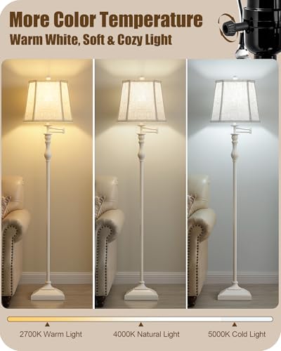 62" Floor Lamps for Living Room with 350°Adjustable Swing Arm (Cream)