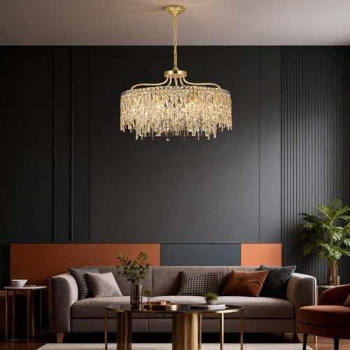 10 Lights Modern Gold Crystal Chandeliers for Dining Room 28"