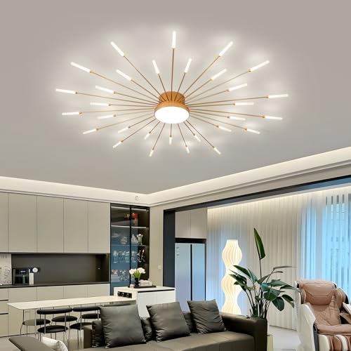 50.4" Ceiling Light Modern Flower Shape Ceiling Lamp for Living Room Dining Room Semi Flush Mount Metal Acrylic Sputnik Firework Petal LED Lighting Fixture