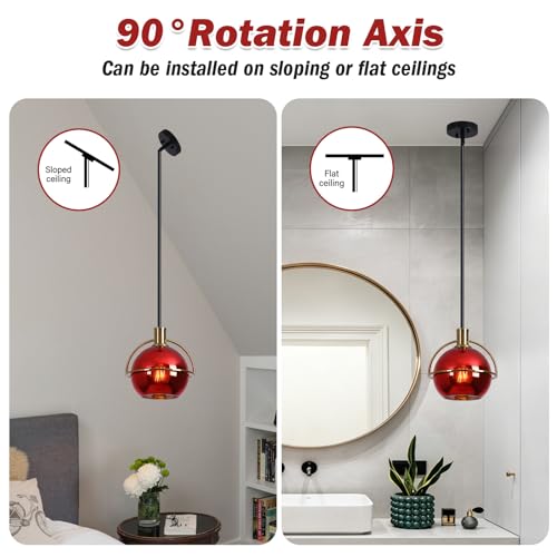 2 Pack Modern Red Glass Pendant Lights Kitchen Island (2 Count)
