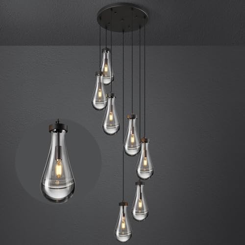 Raindrop Pendant Lights Kitchen Island Teardrop Black Hanging Light Fixtures Clear Solid Glass Pendant Light Modern Chandeliers for Dining Room Porch Corridor Living Room