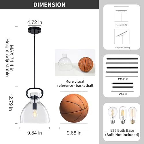 9.8'' Glass Pendant Lights Kitchen Island