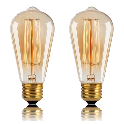 ST64 Incandescent Edison Bulb 60W E26 2200K Dimmable Amber Glass 2 (2 Count)