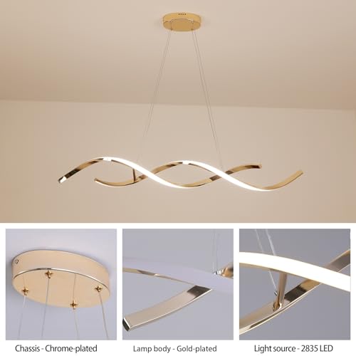 Gold Dimmable LED Chandelier Over Dining Table
