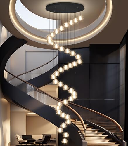 236'' Long Large Crystal Chandeliers LED Chandeliers for High Ceiling Handing Light Fixture for Entrance Hallway Foyer Staircase Lobby Black