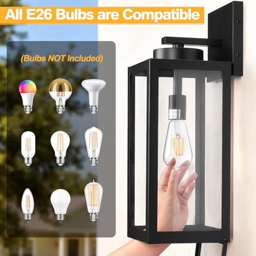 20" Black Large Outdoor Wall Lights with Closed Bottom