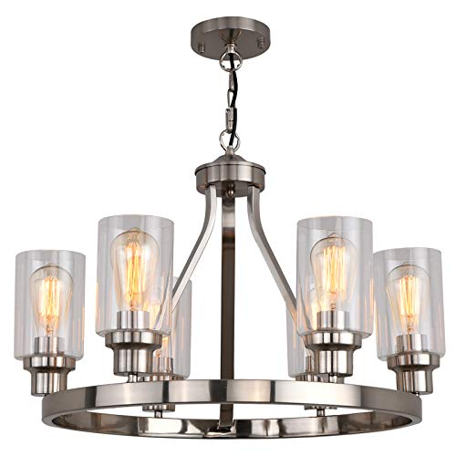 Dining Room Lighting Fixtures Hanging Brushed Nickel Kitchen Modern Chandelier Over Tables 6 Light with Glass Pendant Light for Dining Room Living Bedroom