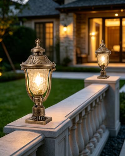 Retro Outdoor Post Light with Dusk to Dawn Sensor 21.5" Large Exterior Waterproof Lamp Brass Pole Lighting Fixture for Garage Garden Patio Pathway Yard Fence Bronze