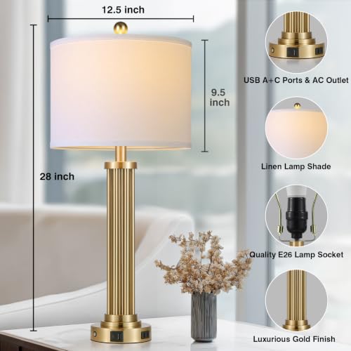 28" Tall Modern Table Lamps Set of 2 with USB C+A Ports and AC Outlet (2 Count)