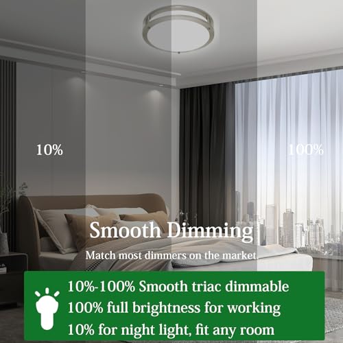10inch LED Flush Mount Ceiling Light Fixture Dimmable Brushed Nickel (2 Count)