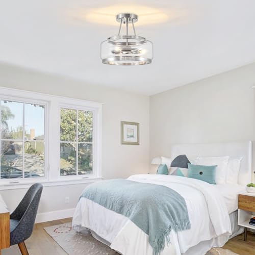 Brushed Nickel Modern Glass Ceiling Light Semi Flush Mount Ceiling Light