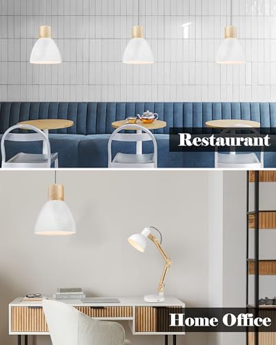 3 Pack White Hammered Pendant Lights for Kitchen Island 7” Small Nordic Solid Wood Hanging Light Fixtures (3 Count)
