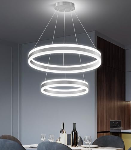 D15.7''+23.6'' Modern Ring Chandelier for Dining Room LED Dimmable Pendant Lighting Chandelier for Living Room Foyer Bedroom Entryway 3000K