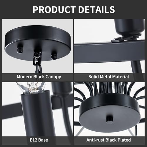 47.2" Large Black Chandelier Light Fixture