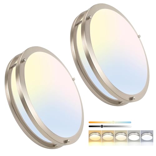 13inch LED Flush Mount Ceiling Light Fixture 5CCT Brushed Nickel (2 Count)