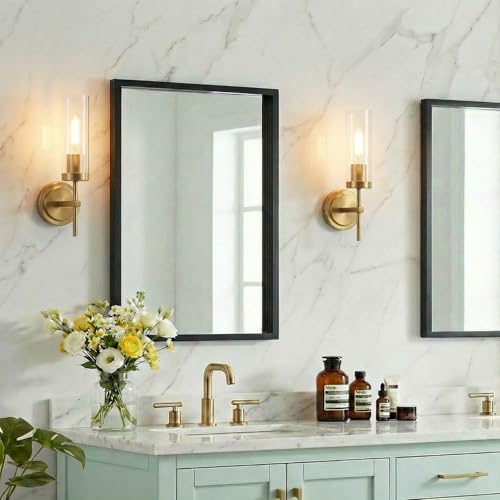 Hardwired Gold Wall Sconce Set of Two Bathroom Sconces Vanity Light