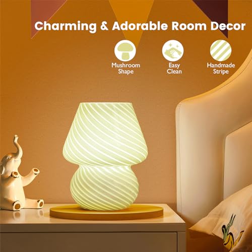 USB Plug in Mushroom Lamp Small Bedside Table Lamp with 3 Temperature LED Bulb