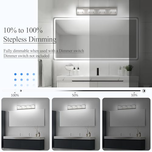 5 Color Temperature Brushed Nickel Vanity Lights for Bathroom Dimmable Acrylic Modern LED Bathroom Lighting Fixtures Brushed Nickel
