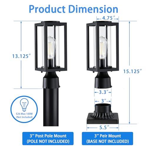 13'' Outdoor Post Lights Lamp Post Light Fixture 2 Packs (2 Count)