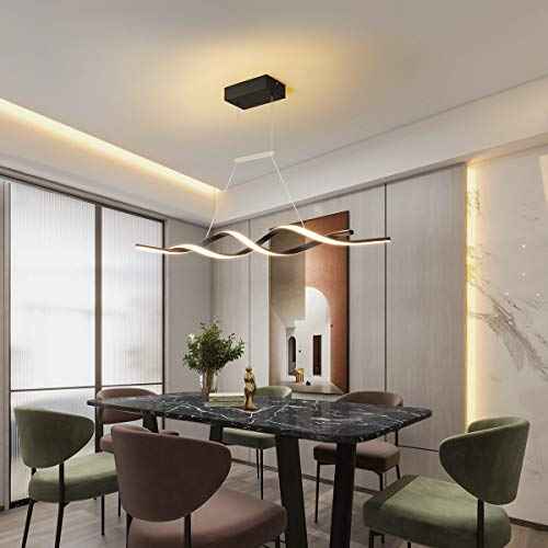 Jaycomey Modern Chandelier for Dining Room Dimmable LED Pendant Light with Remote Control, Acrylic Wave Chandeliers Adjustable Hanging Chandeliers for Bedroom Kitchen Living Room,3000K-6000K,28W,Black
