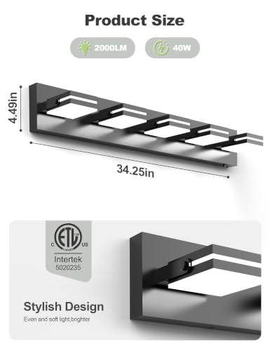 5 Light Bathroom Vanity Light (Black-5CCT / 34.3-Inch)