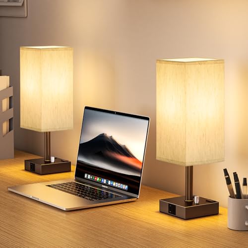 Brown Bedside Table Lamps Set of 2
