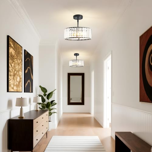 Modern Crystal Black Semi Flush Mount Ceiling Light Fixtures 12 in (Black / 12 in)