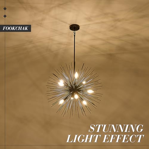24in Black Sputnik Chandelier 9 Light Starburst Light Fixture Solid Metal
