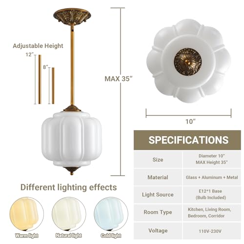 10 Inch Vintage Milk Glass Ceiling Light Fixture