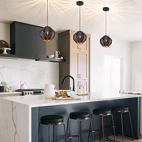 Pendant Light Industrial Vintage Pendant Lamp Retro Farmhouse Ceiling Hanging Light Fixture Black Metal Creative Geometric Diamond Shade Pendant Lighting for Kitchen Island (38.4 Ounce)