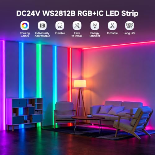 WS2812B Individually Addressable 24V RGB 16.4ft 60LED (White Pcb / 60LED/m IP30)