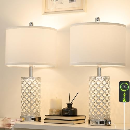 24in Crystal Table Lamp Bedroom Lamps for Night Stand Bedside