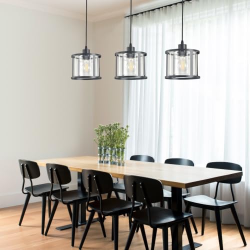 3 Lights Industrial Pendant Light with Glass Shade Matte Black Pendant Lighting Adjustable Industrial Retro Style Hanging Light