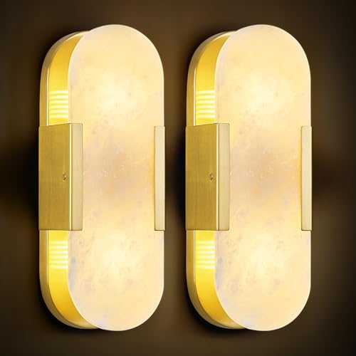 Natural Alabaster Wall Sconces Set of Two (2 Count)