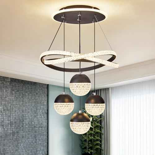 Modern LED Chandeliers, Dimmable 3-Color Kitchen Island Pendant Light for Dining Room, Bedroom, Living Room, Contemporary Hanging Ceiling Light, Linear Island Lamp