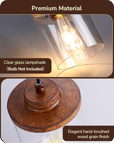 Farmhouse Pendant Light Wood Grain Finish Clear Glass Shade
