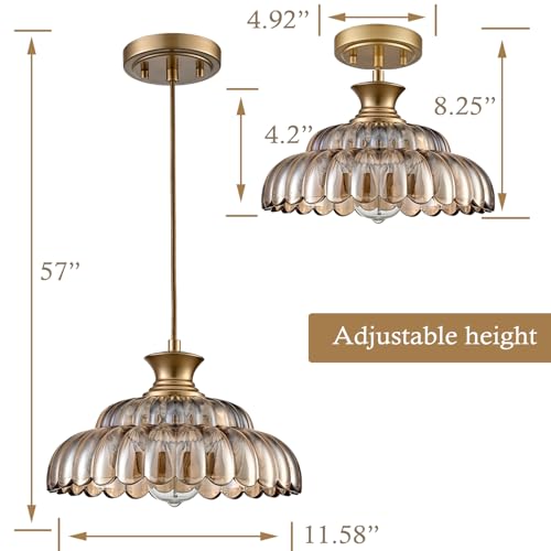 Vintage Amber Glass Pendant Light with Adjustable Hanging Cord