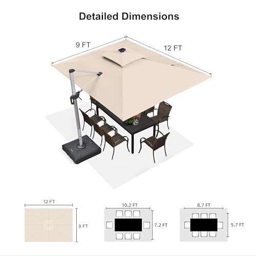 Patio Umbrella with Base 9'X12' Double Top LED Light
