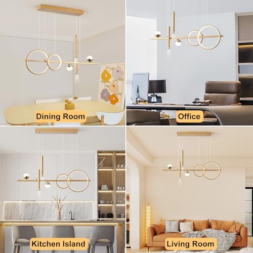 LED Gold Chandelier for Dining Room 39in Dimmable Modern Chandelier