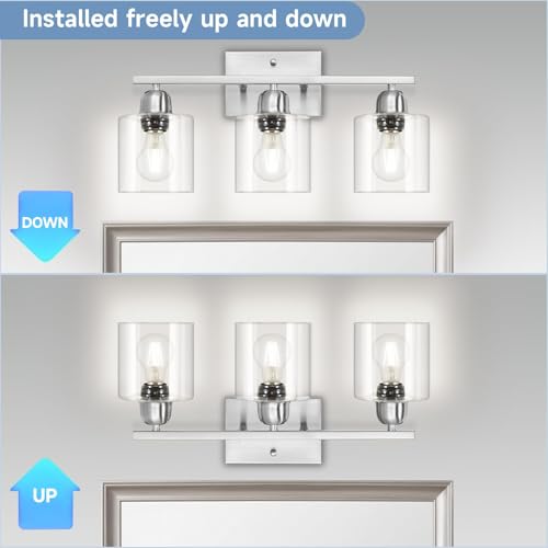 Modern Brushed Nickel 3 Light Bathroom Light Fixtures