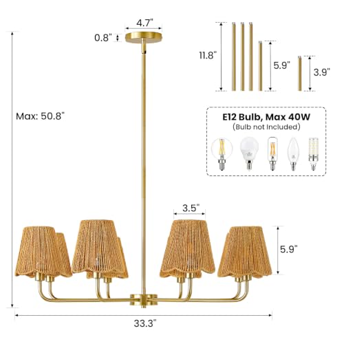 Rattan Chandelier for Dining Room Gold Boho Chandelier for Bedroom