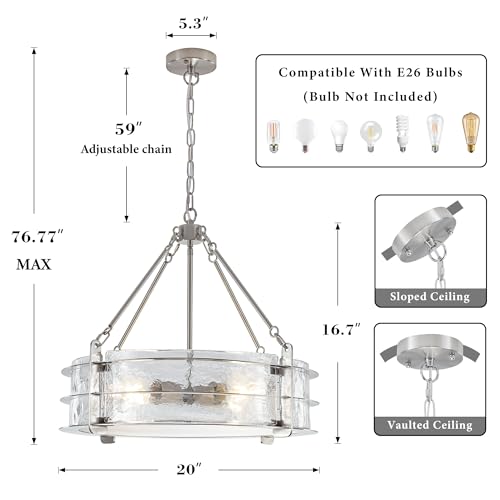22” Modern Brushed Nickel Glass Chandeliers for Dining Room